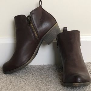 Brown booties with side zipper detail
